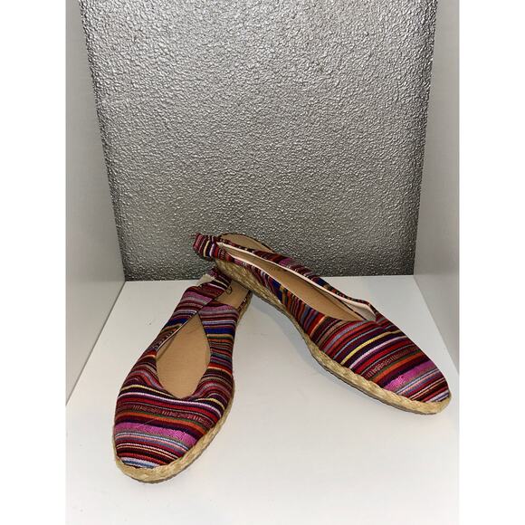 Beacon Multi Color Slingback Wedges Hippie Fabric Stripes Shoes - Picture 1 of 10
